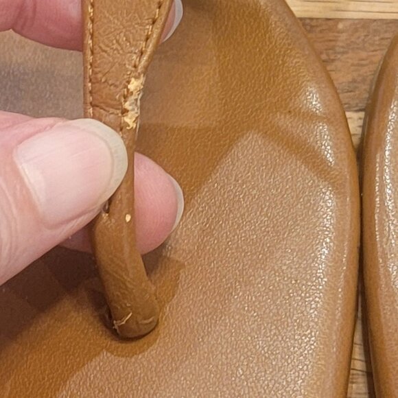 Michael Kors MK Logo Brown Leather T-Strap Low Wedge Thong Sandals - Picture 10 of 14